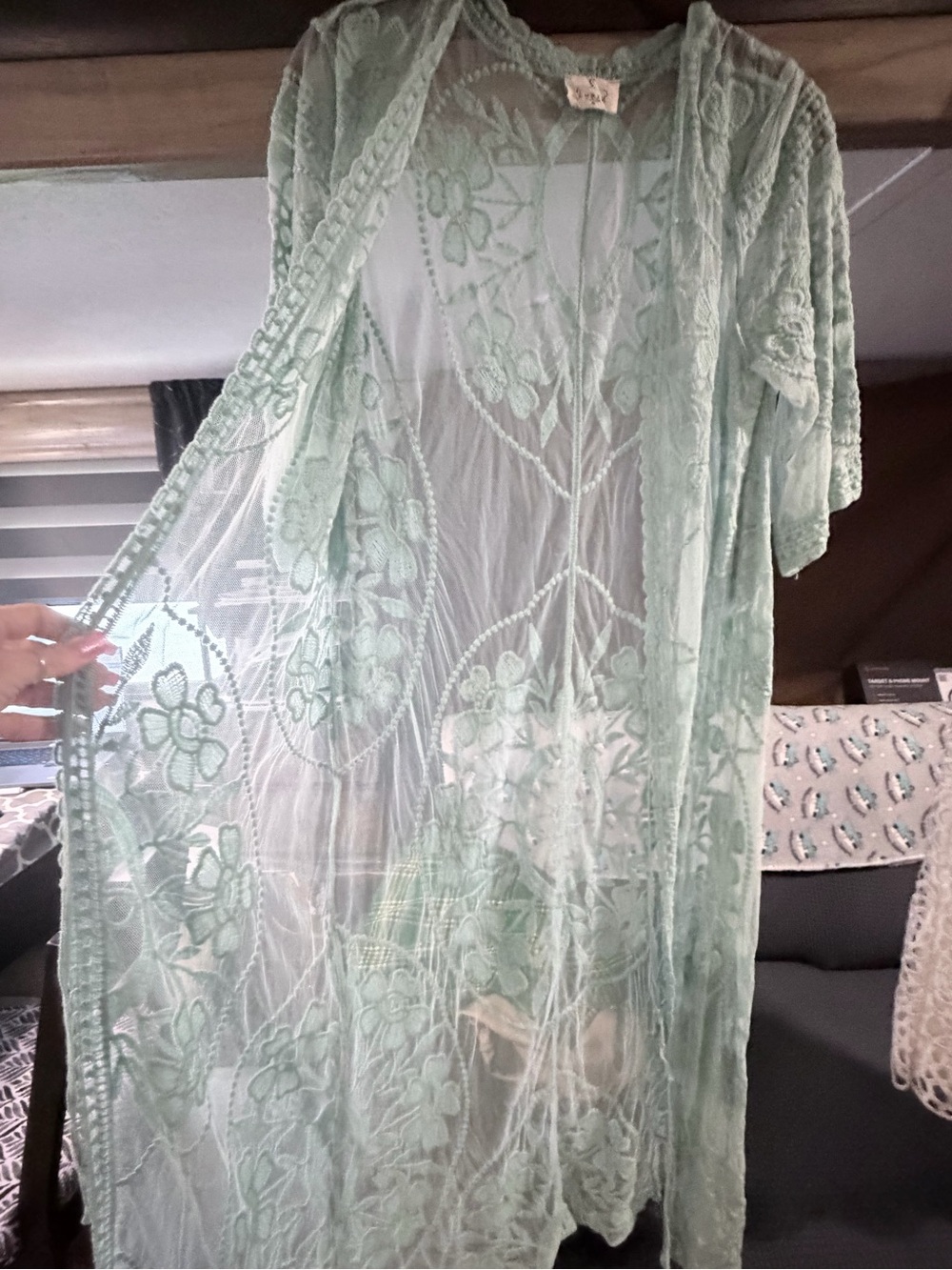 Sheer Floral Lace western duster- Mint Green